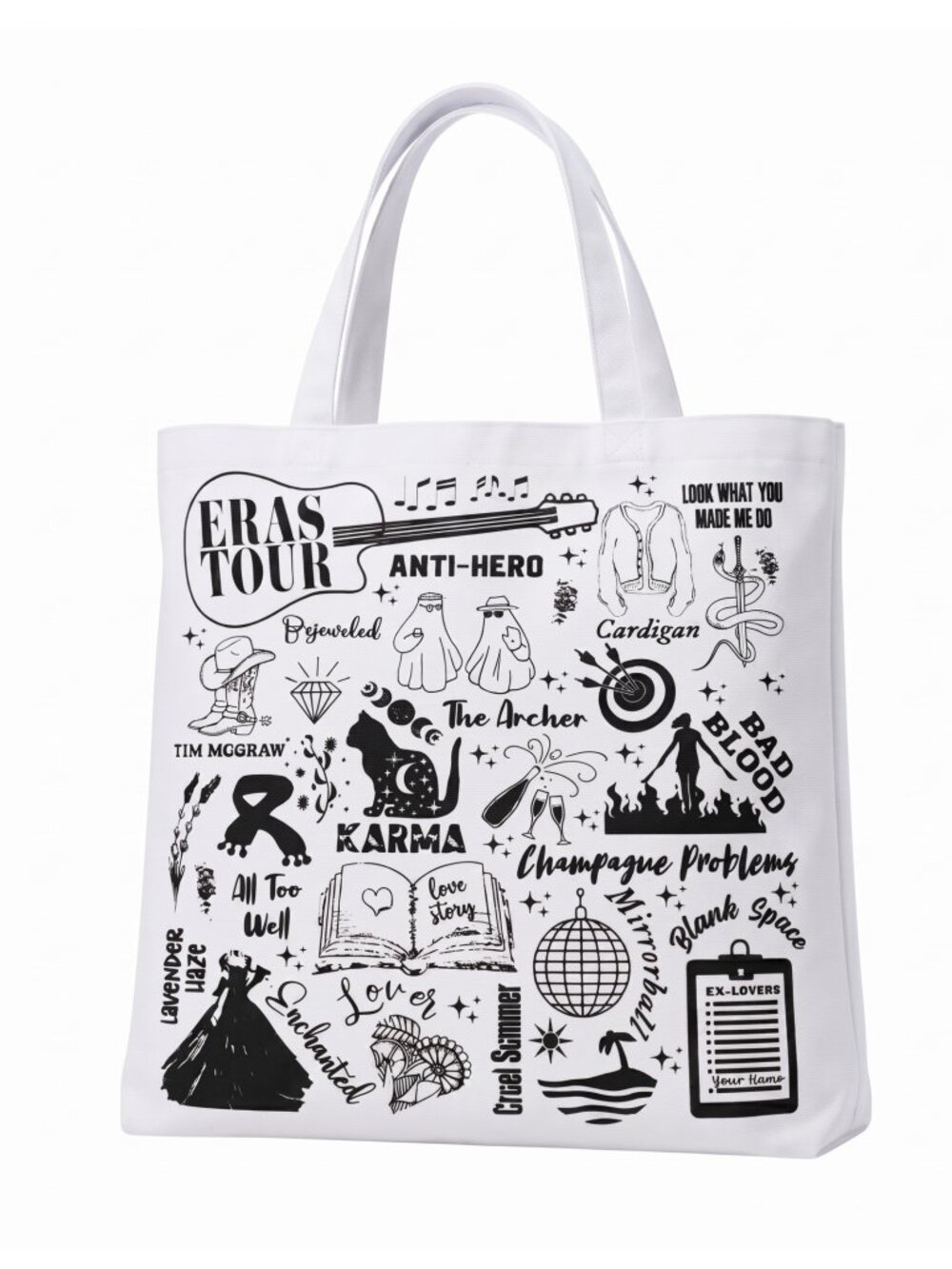 NIP Taylor Swift The Eras Tour Song Titles Doodle Art Canvas Tote Bag 15"x15"
